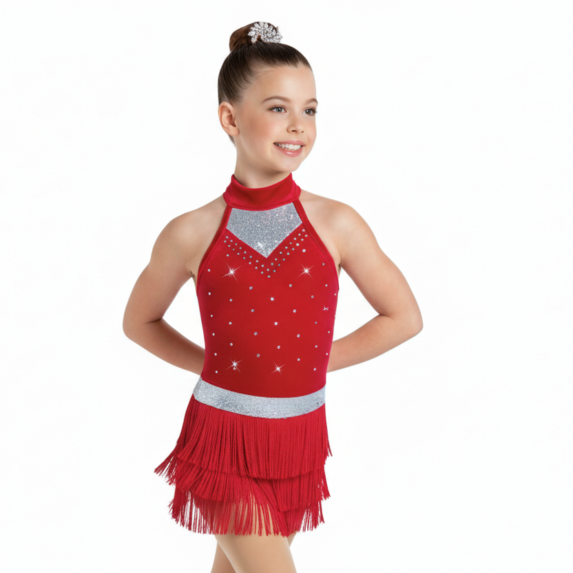 Glam fringe unitard girls gymnastics leotard by Flexible Fashion