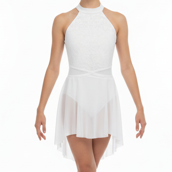 Woman wearing a white dress on a white background