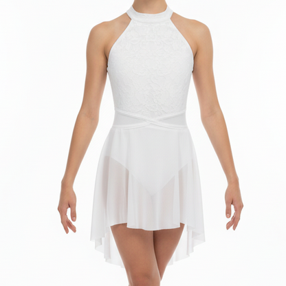 Woman wearing a white dress on a white background