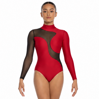 Red Spiral Mesh leotard