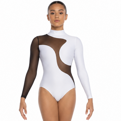 White Spiral Mesh leotard